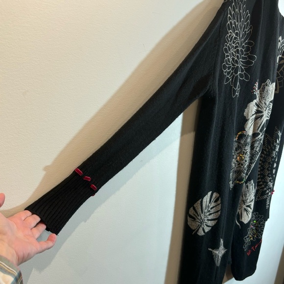 DESIGUAL Sz L Hibiscus Floral Sequin Sparkle Cascade Open Front Cardigan - Picture 9 of 12